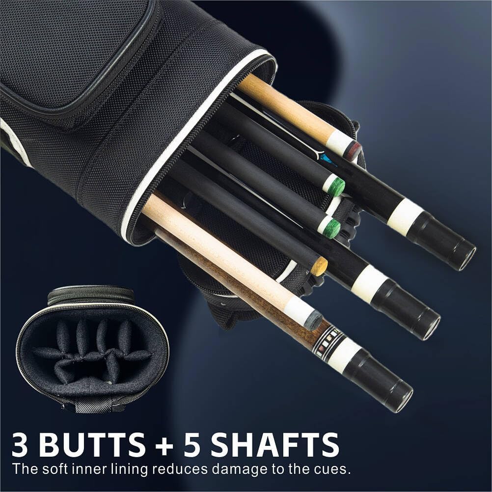 8-Hole Pool Cue Case for 2-Piece Break/Jump Cues | Holds 3 Butts & 5 Shafts | Nylon Water-Resistant Protective Tube with Carry Handle | Storage for American Style Pool Cues & Accessories