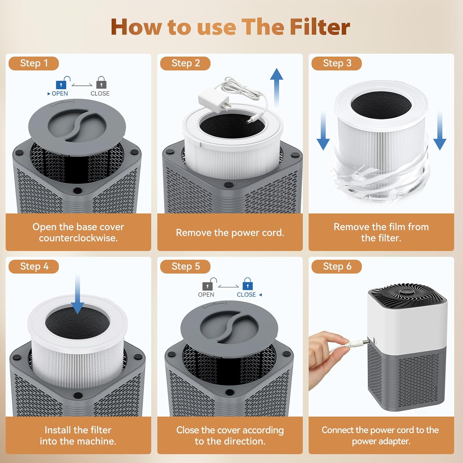Air Purifiers for Home Large Room up to 1750 Sq Ft, H13 True HEPA Filter Air Purifiers for Bedroom Smoke/Pet Dander/Pollen, 25dB Quiet for Home,Bedroom,Office (Ivory White & Haze Gray)