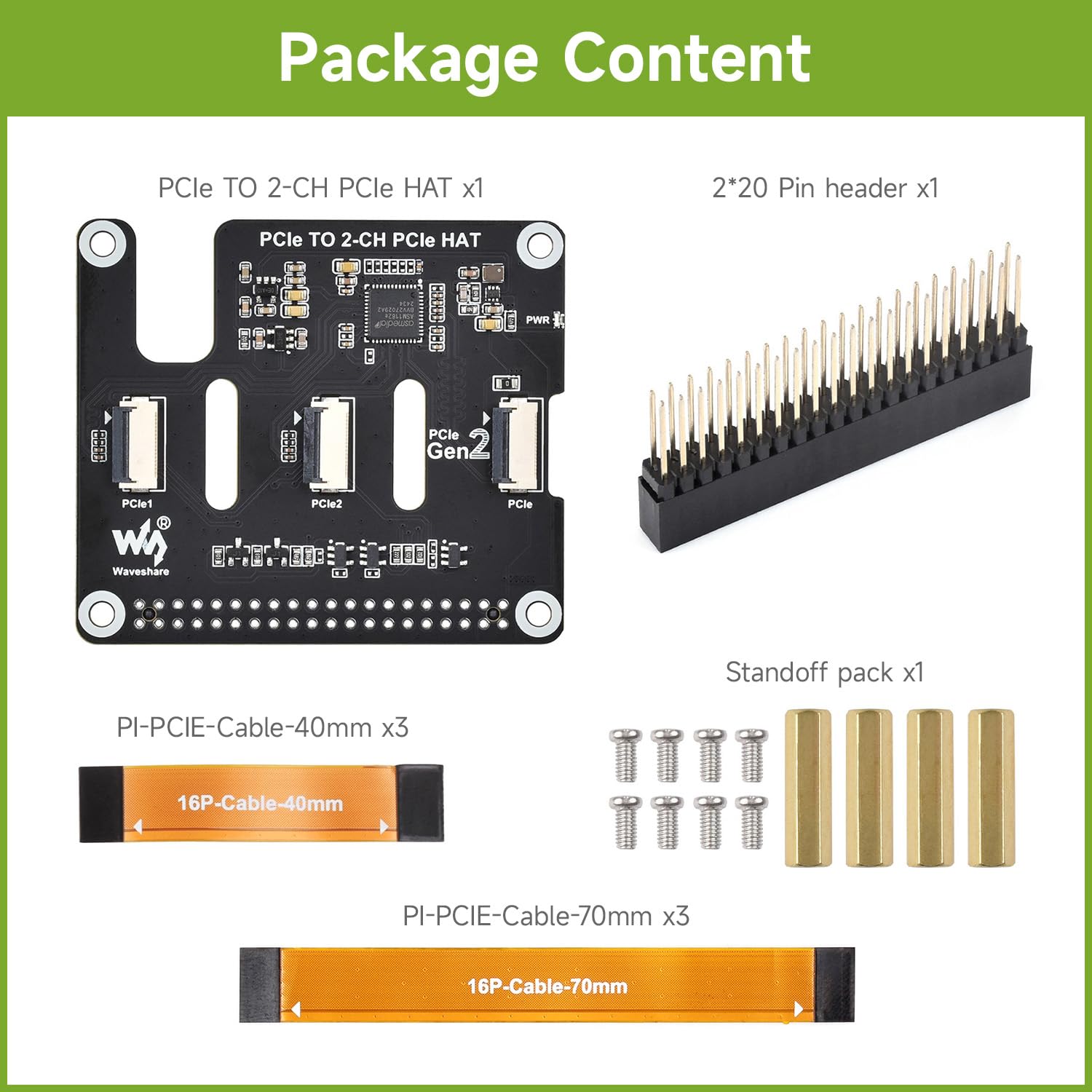 Waveshare 2 Pezzi Cavo Flessibile PCIe 40mm Per Raspberry Pi 5 - Adattatore Per HAT PCIe