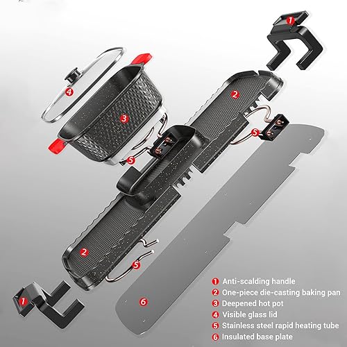 Miniatura 5 de Barbacoa Hot Pot 2 en 1, barbacoa coreana interior, Shabu Shabu Shabu de doble control, olla caliente con parrilla, estufa multifunción sin humo