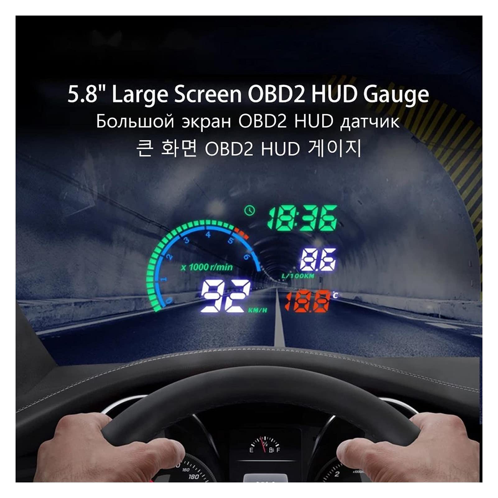 Head-Up-Display 5.8 "I9-Auto-Head-Up-Display LED OBD. Scanner über Geschwindigkeitswarnung kann Kilometer auf der Windschutzscheibe anzeigen Auto-Hud-Display