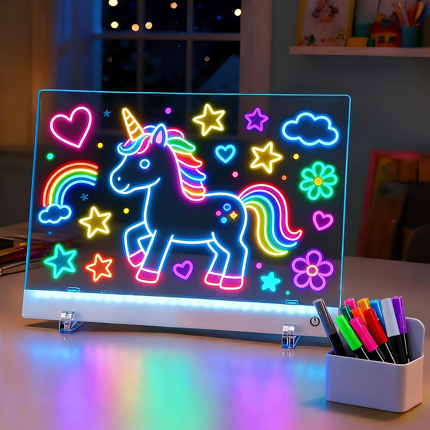Light Up Led Drawing Board for Kids - Rechargeable 9.8"x13.8" Acrylic Led Note Board with 7 Colors & 4 Modes, Doodle Boards for Art Supplies, Birthday Gifts for Grandkids, 2 Pack