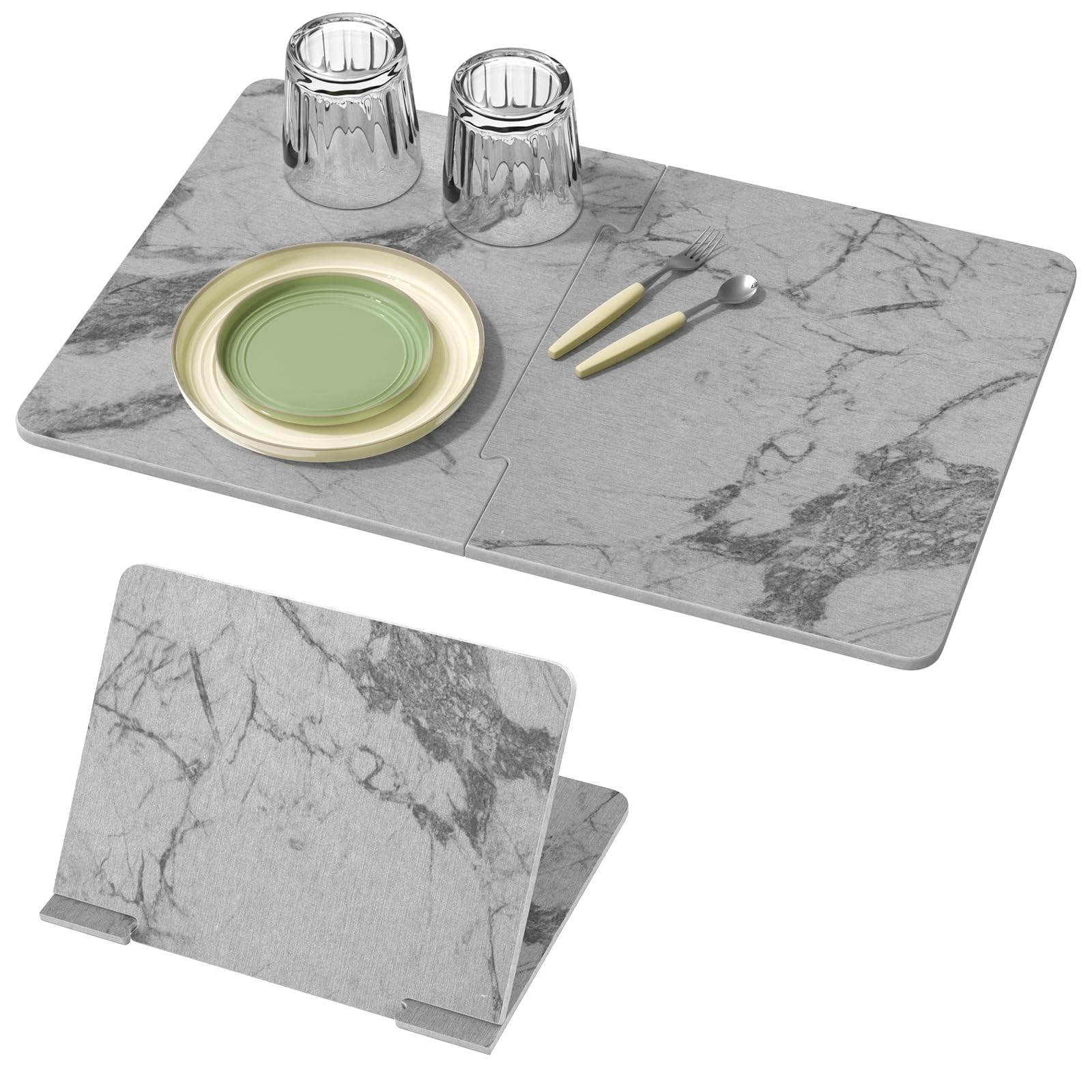 Luxspire Large Stone Drying Mat for Kitchen Counter 24"x16"- Fast-Absorbing Dish Drying Mat Non-Slip Drying Pad for Dishes, Utensils, Cups Waterproof Counter Protector Kitchen Bathroom, Marble Gray — image 1