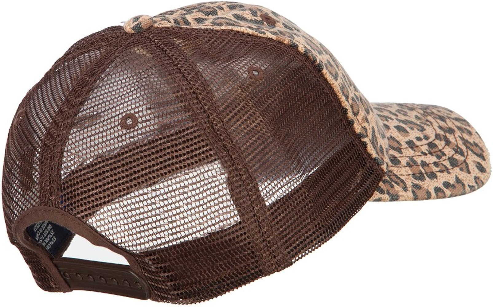 Low Profile Canvas Leopard Print Mesh Trucker Cap, Brown at