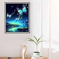 Vista 3 de Didfig Kits de pintura de diamantes para adultos, arte de diamantes, lago de mariposa azul, kits de arte de diamantes 5D, kits de pintura