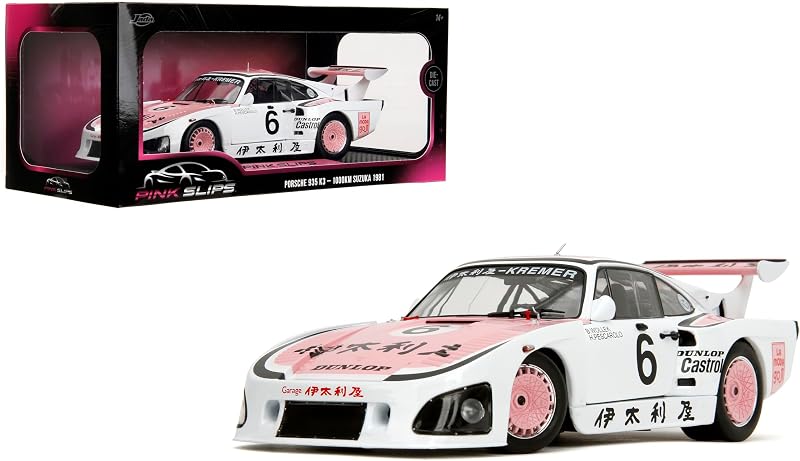 Jada Pink Slips 1981 Porsche 935 K3-1:18 Scale Diecast Model with Opening Doors and Working Steering - for Collectors and Enthusiasts 14+ - White and Pink