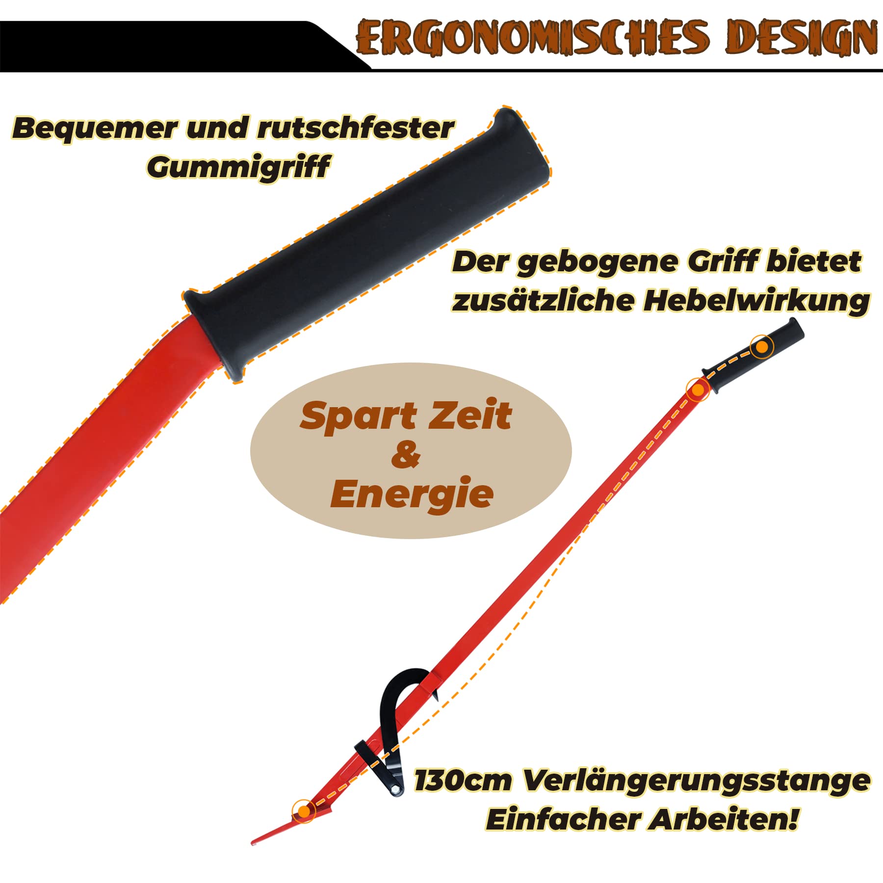 Froadp 130 cm, con gancio reversibile e manico antiscivolo, pala di porco professionale per cascate degli alberi, in acciaio, foresta, cunei per la lavorazione del legno, portata fino a 250 kg