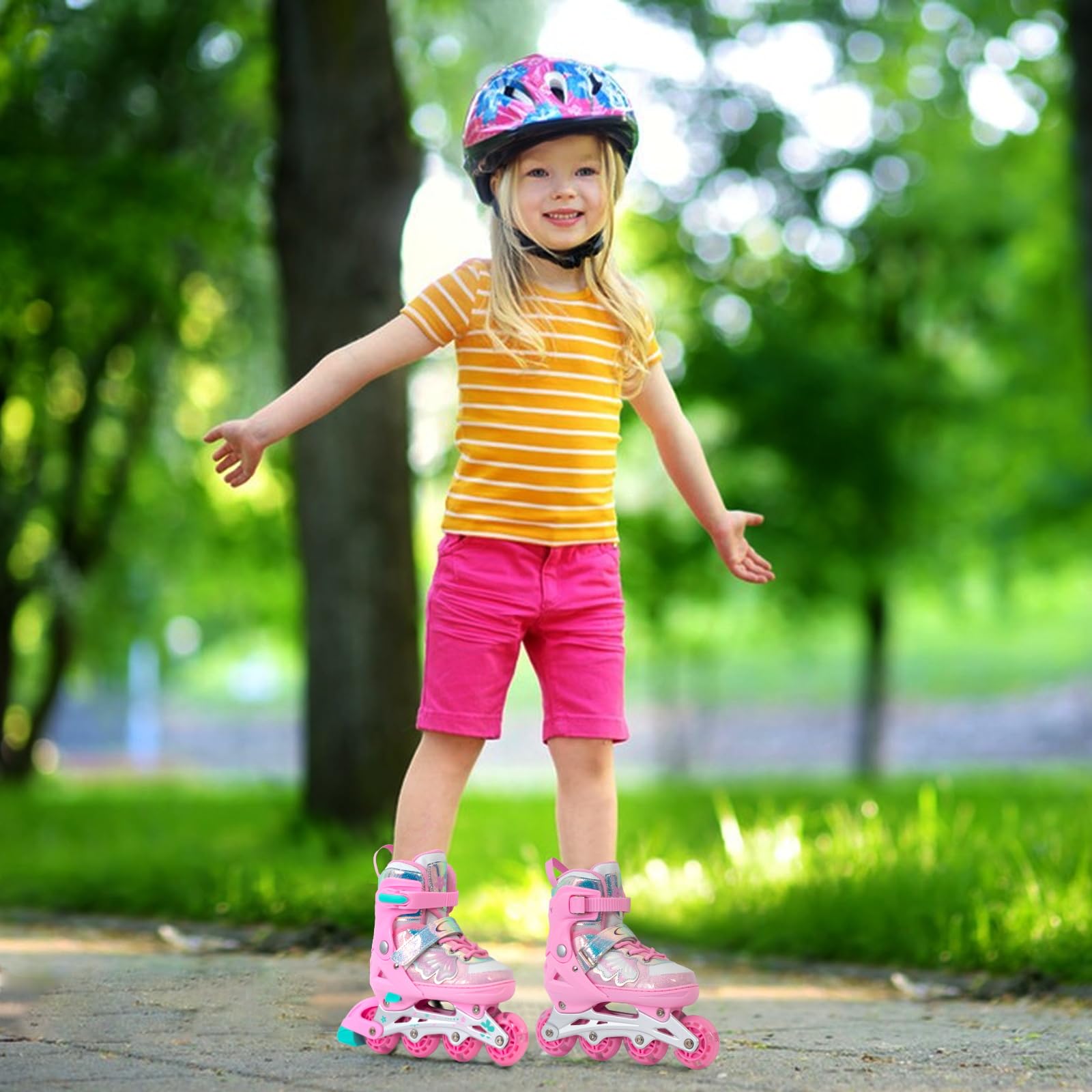 Nattork Patins à roues alignées pour filles et garçons – Lames rose cyan pour enfants de 8, 9, 10, 11 ans – Toutes roues lumineuses réglables pour sports d'intérieur et d'extérieur, cadeau