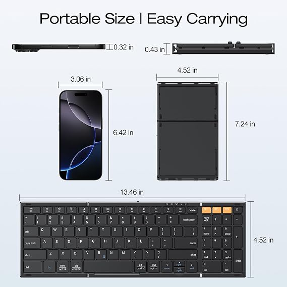 OMOTON Foldable Keyboard for Travel, Full Size with Number Pad, Black