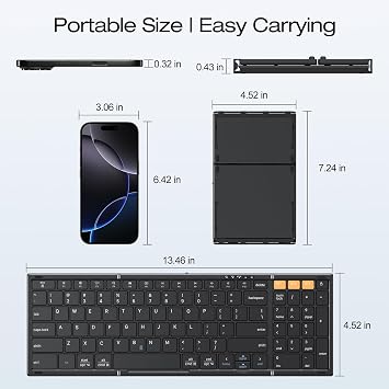 OMOTON Foldable Keyboard for Travel, Full Size with Number Pad, Black