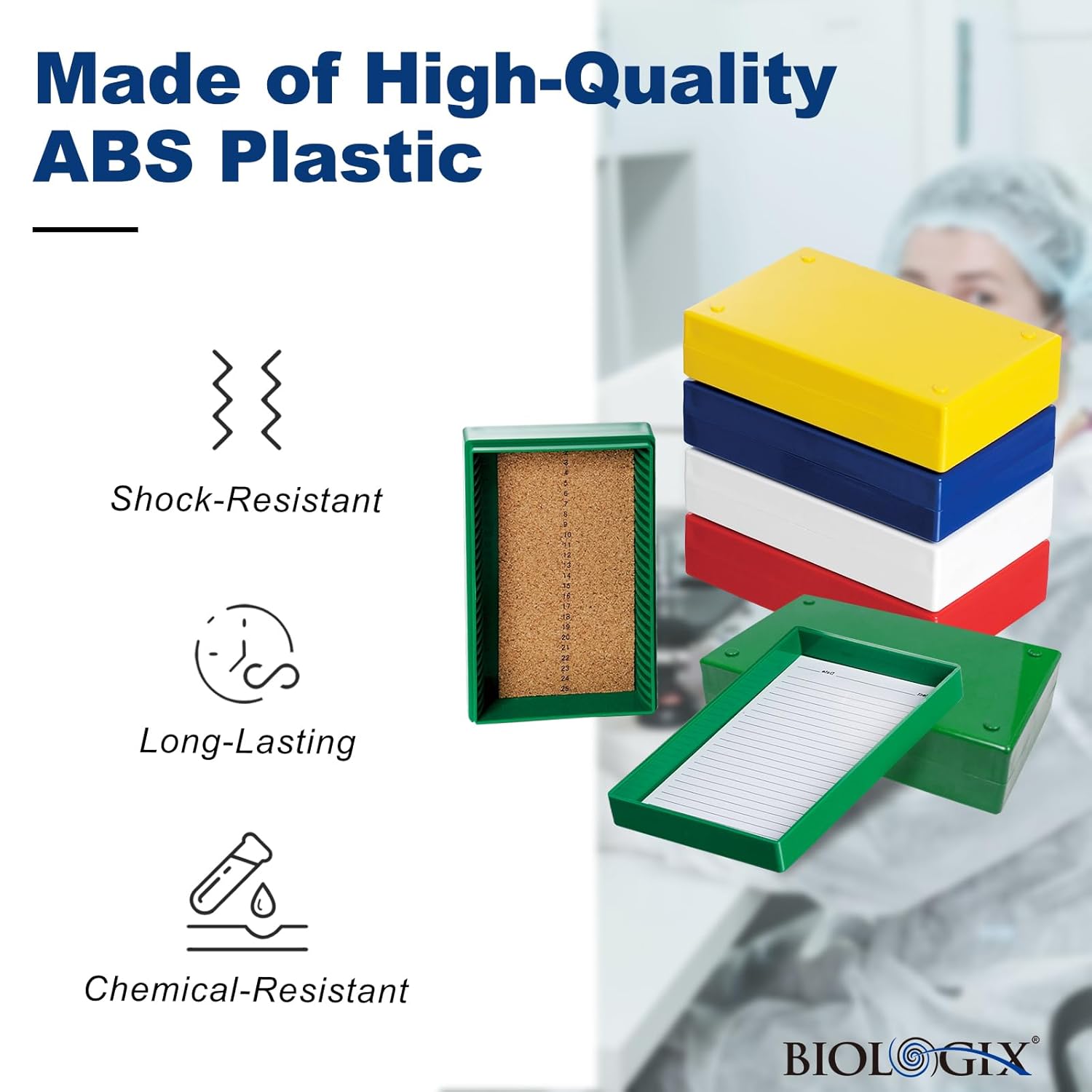 5PCS Microscope Slide Storage Box, 25-Place Plastic Microscope Slide Holder with Cork Liner for 25mm × 75mm, Assorted Colors, Pack of 5 - Image 2