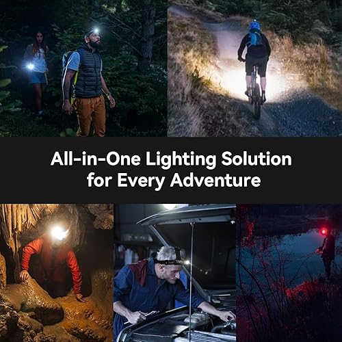 Miniatura 8 de sofirn Linterna frontal recargable HS42 con modo de luz roja, doble clip, 2100 lúmenes ultra brillante LED tipo C, puerto de carga IP66 impermeable