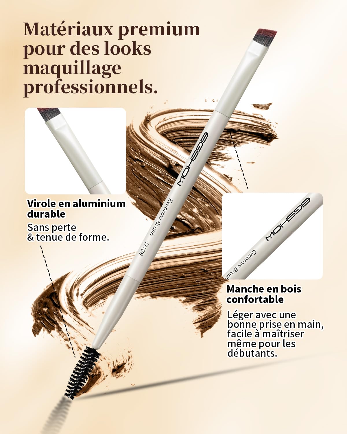 EIGSHOW Brosse À Sourcils,Pinceau À Sourcils Biseauté Double Extrémité Pour Définition Des Sourcils Et Eye-Liner,Brosse Vis Convient Pour Sourcils Et Cils (D108)