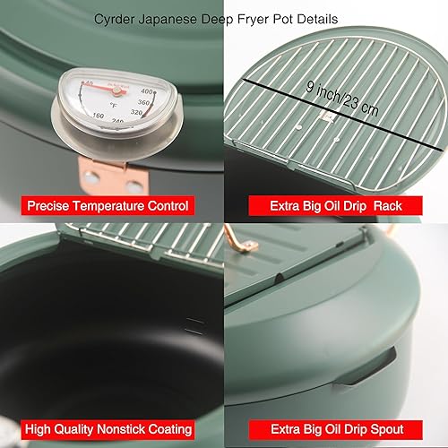 Miniatura 2 de Cyrder Olla japonesa para freidora, 4.3L, 11 pulgadas (11 pulgadas4.2 L, verde)