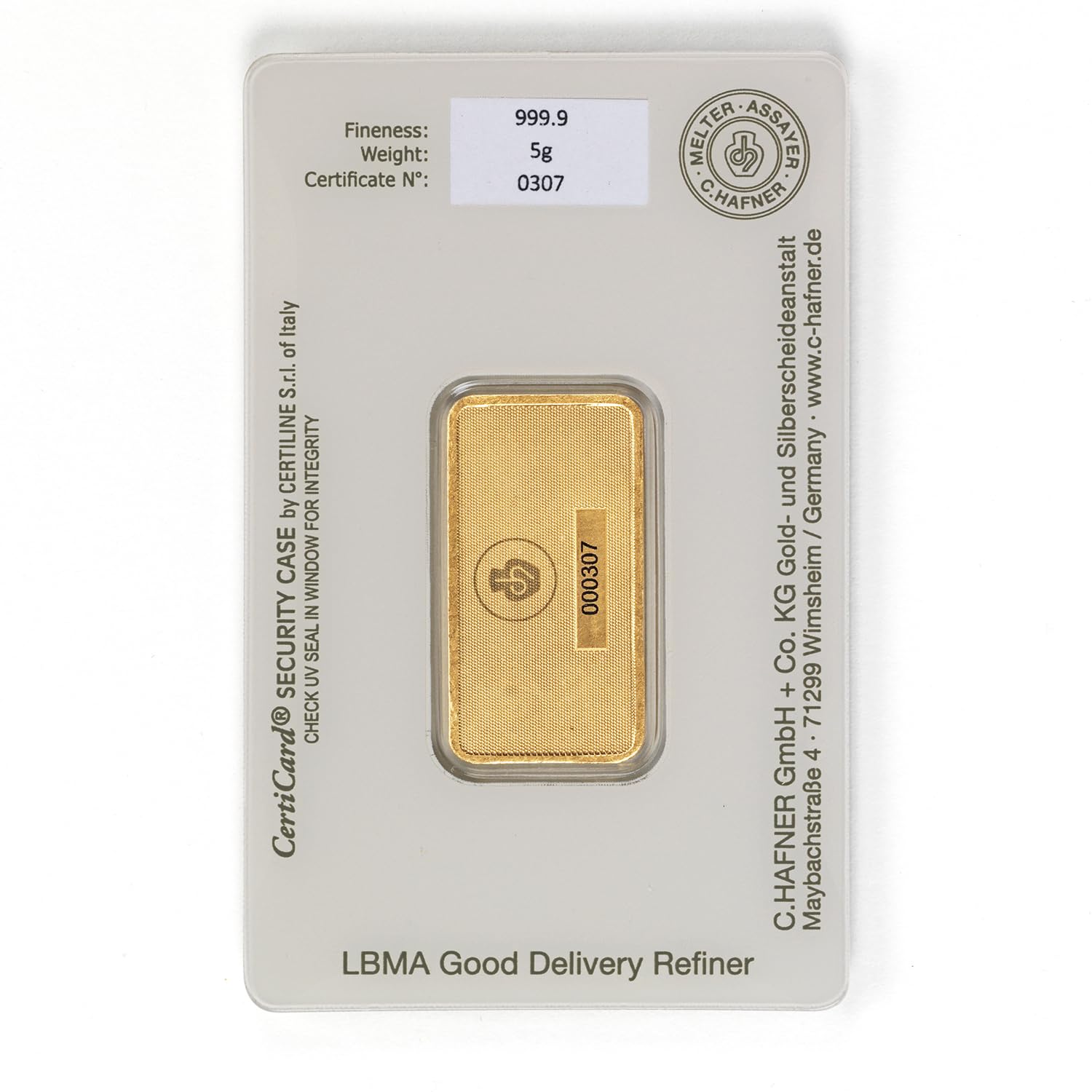 Gold verschenken – Goldbarren C.Hafner - Feingold - Anlagegold - inkl. Geschenkverpackung, Grußkarte und Echtheitsgarantie (5g Gold)