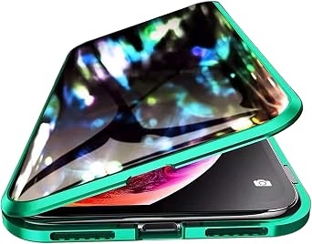 Anti-peep Magnetic Case for iPhone Xs Max, Anti Peeping Magnetic Adsorption Double-Sided Privacy Screen Protector Metal Bumper Anti-Spy Phone Cases Cover Green, for iPhone Xs Max