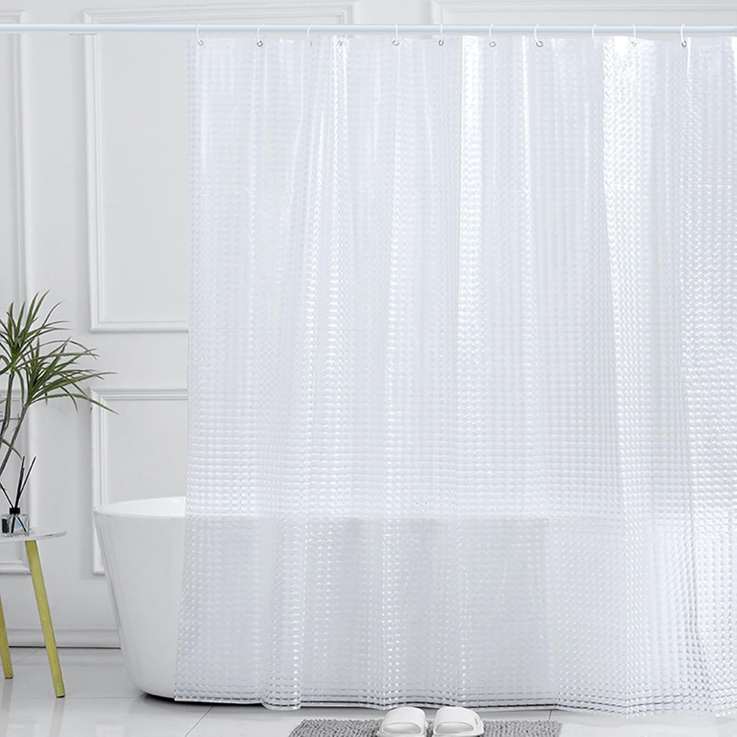 Hotel Shower Curtain 72x78, Peva Shower Curtain with Grommets and Hooks Semi-Transparent Geometric Pattern, 180x200cm Bath Shower Curtain for Farmhouse