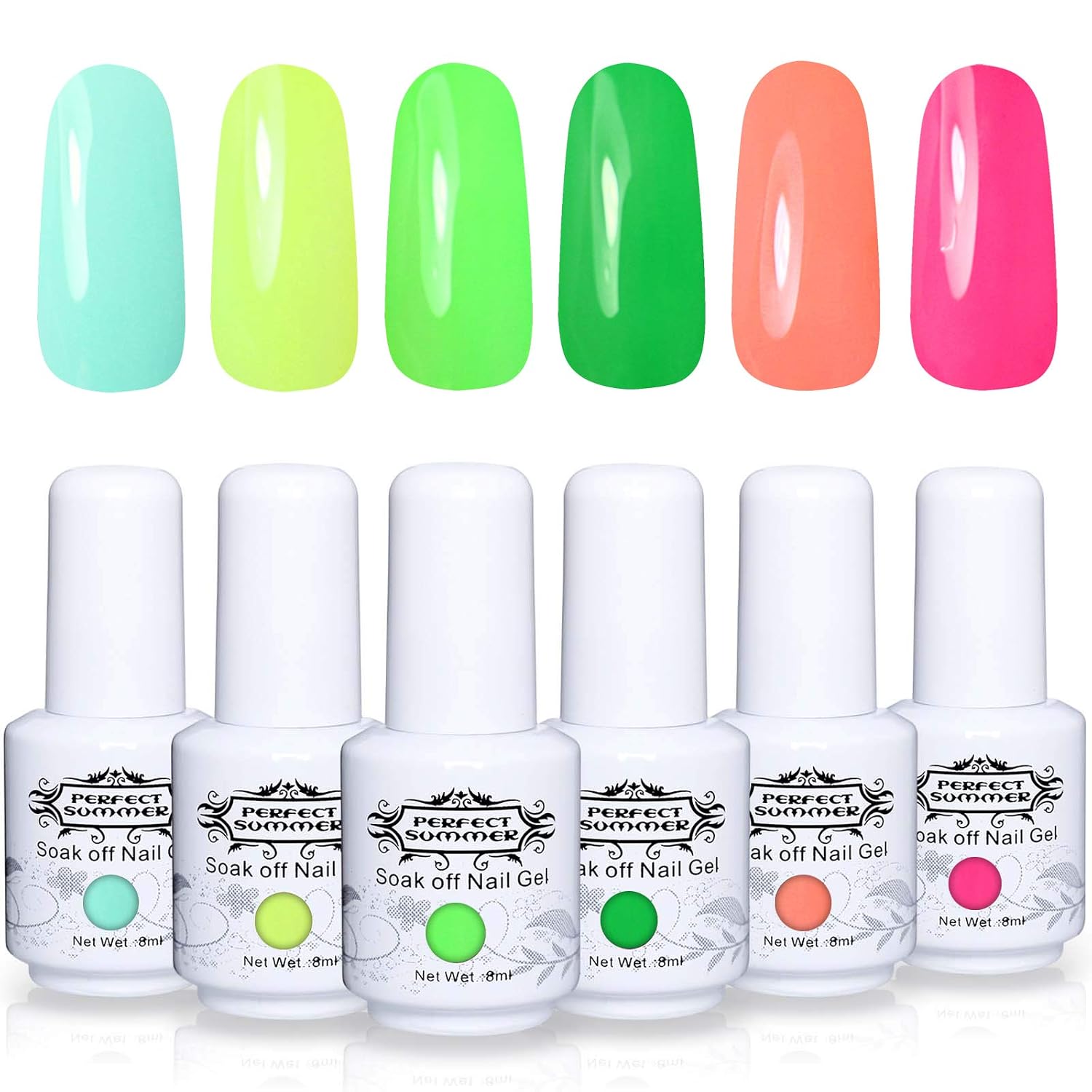 Perfect Summer Gel Nail Polish - 6 Neon Colors Gel Nail Varnish Soak Off UV LED Manicure Home Gel Manicure System 8ML 145