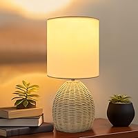 Vista 1 de Boho Rattan Table Lamp - 3 Color Temperature, Handwoven Nightstand Lamp for Bedroom & Living Room