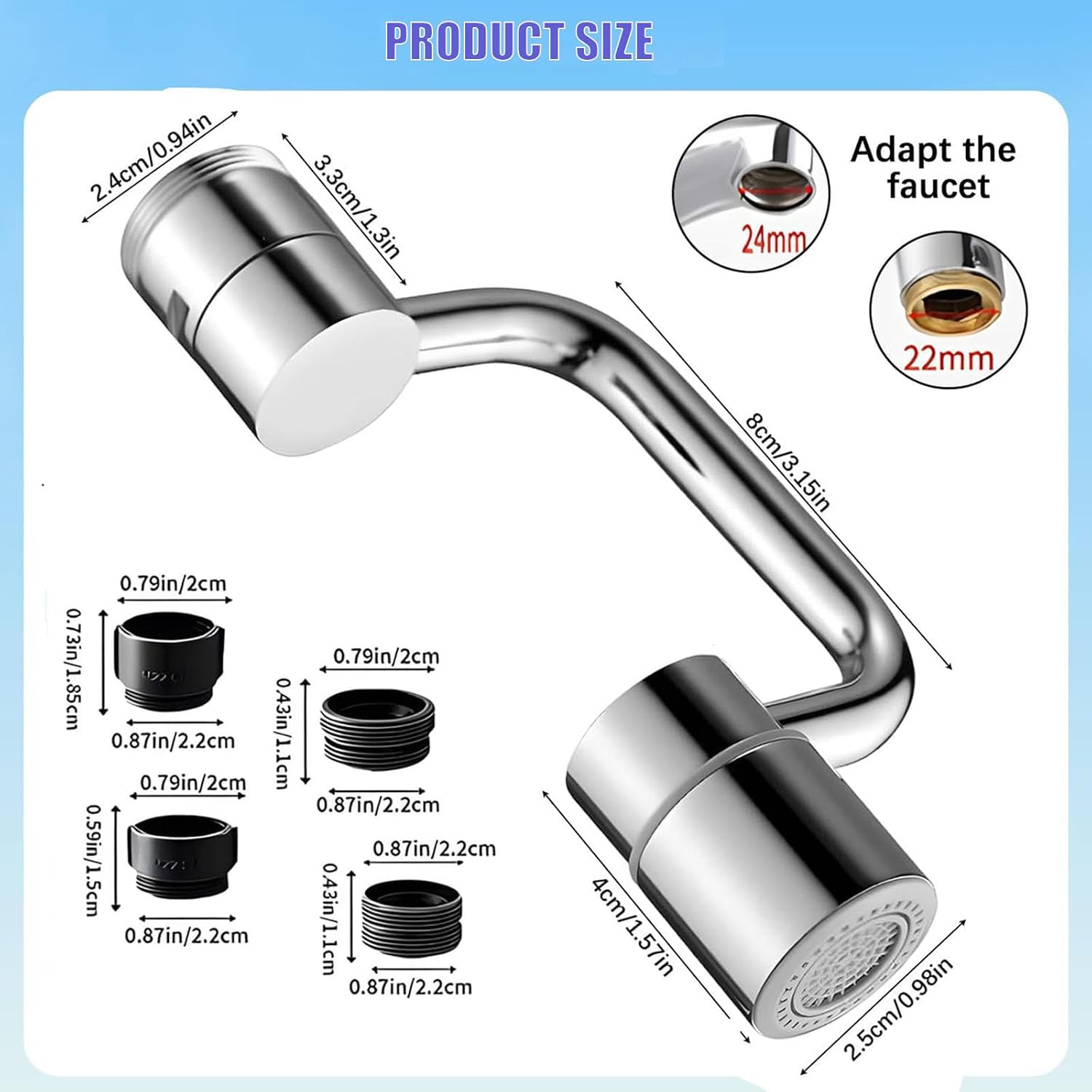 U Shape Faucet Extender - 360° Rotatable Universal Faucet Aerator Extension Attachment for Bathroom Sink & Kitchen Sink, Splash-Free Dual-Mode Flow, Easy Install with Adapters (2)
