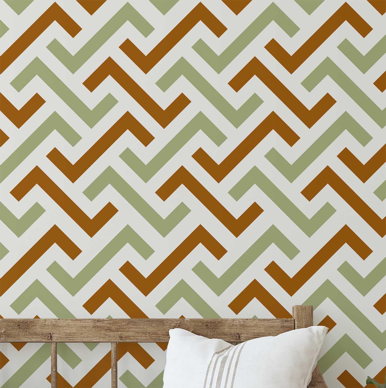 Papier peint autocollant vert labyrinthe en vinyle amovible 63,5x152 cm