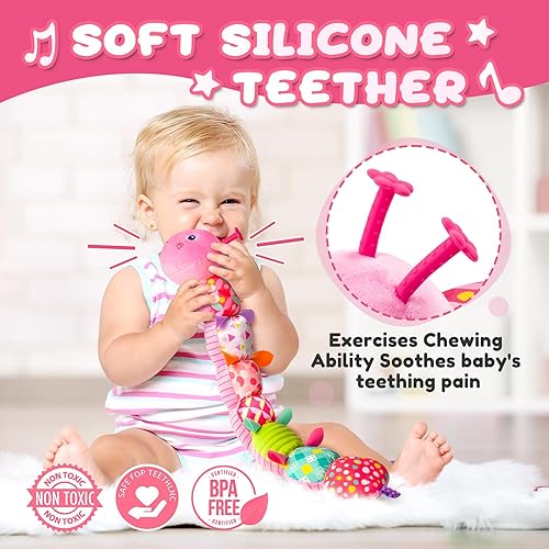 Miniatura 4 de Juguetes para bebés de 0 a 6 a 12 meses, animales de peluche musicales para bebés, juguetes de actividad con arrugado multisensorial, sonajeros,