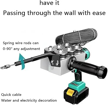 Hidden Cable Pulling Tool, Cordless Electric Wire Puller, Automatic Threading Machine, with 2 Battery, 360 Rotating Wire Elbow, for lectrician Wall Construction