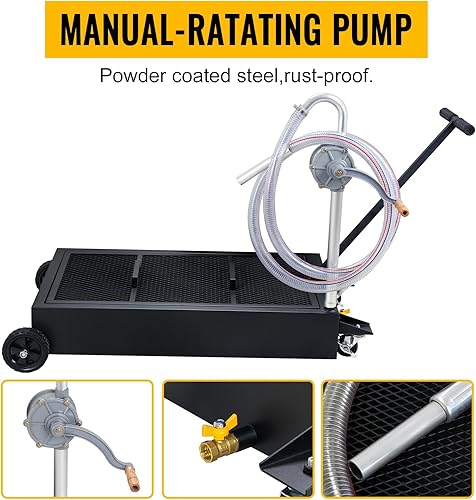 Miniatura 4 de Bandeja de drenaje de aceite de perfil bajo, bandeja de cambio de aceite de gran capacidad con mano plegable, bomba, manguera, ruedas giratorias