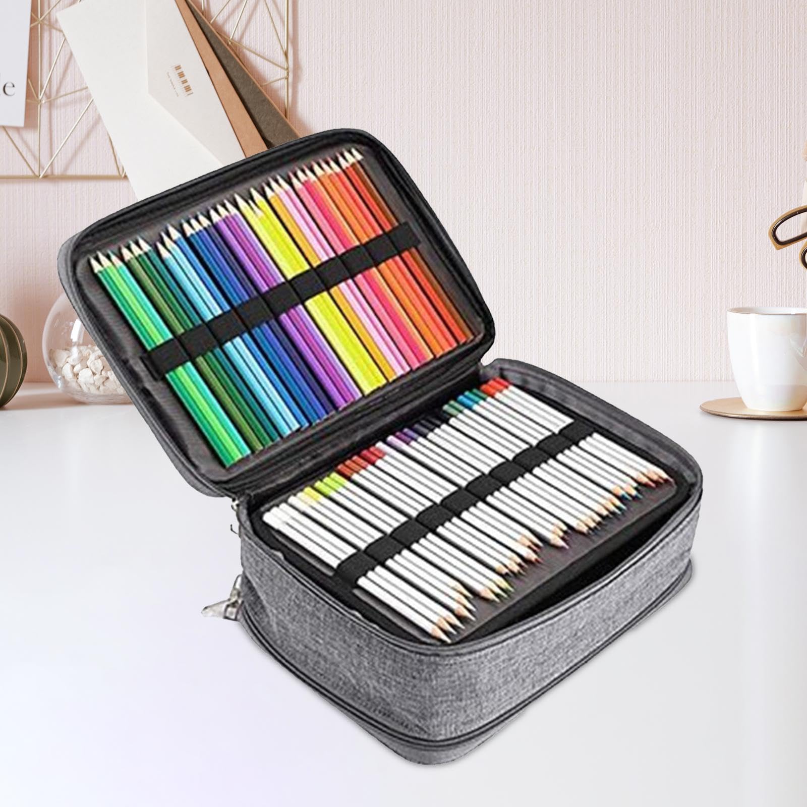 Astuccio Portamatite Colorate con 300 Scomparti, Grande Astuccio per, Portapennarelli per Studenti Artisti, GRIGIO