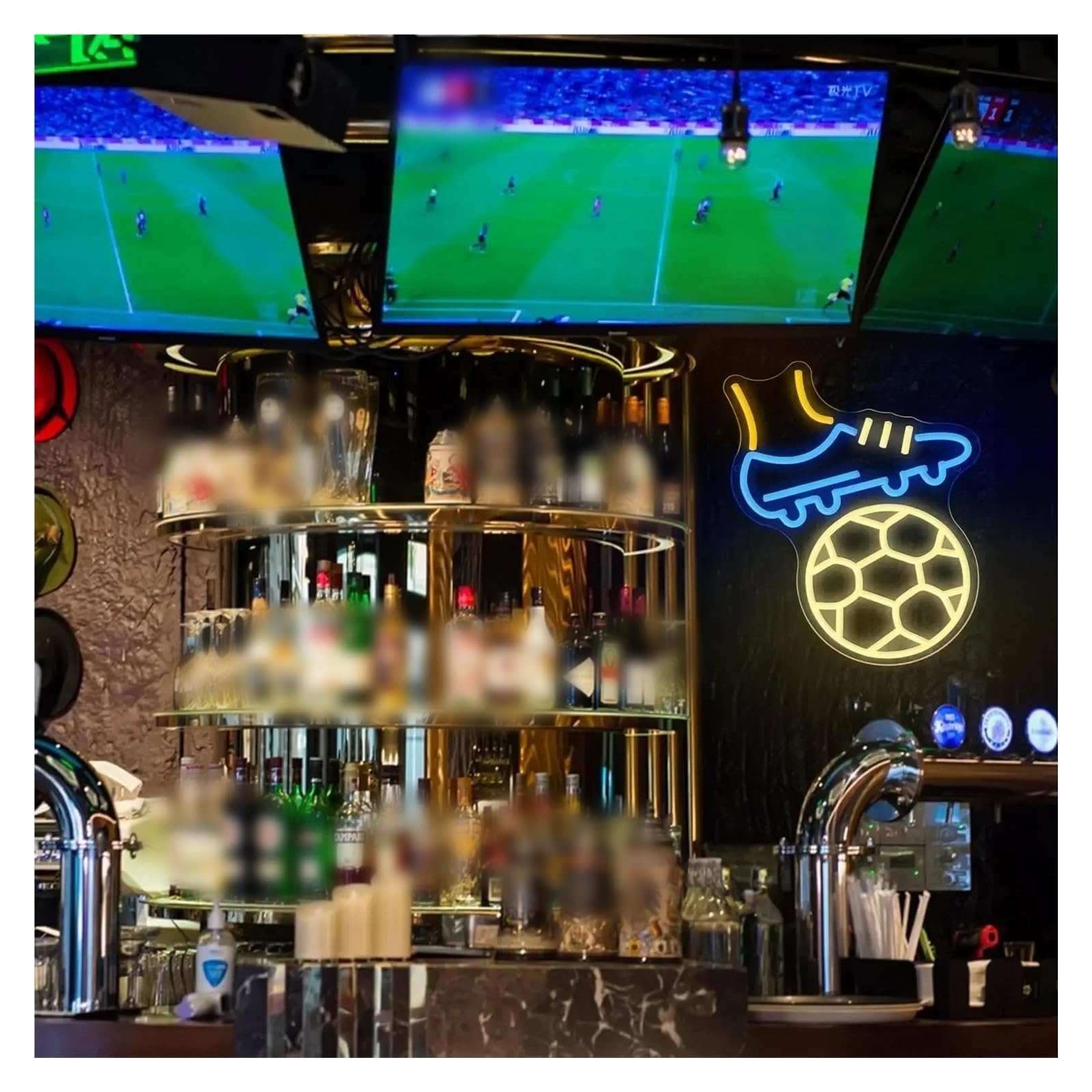 Arte Neón Moderno Letrero de neón deportivo fútbol, ​​luz LED con temática deportiva alimentada por USB para sala juegos, Bar, decoración dormitorio 32x26.5cm