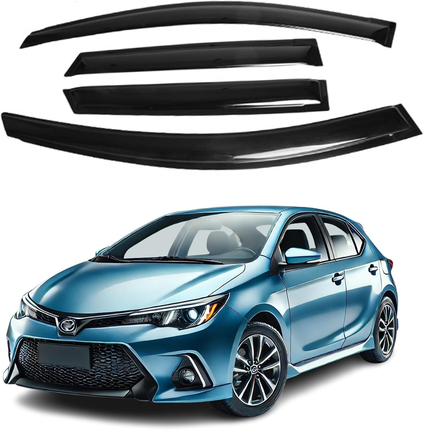 Fit for: Toyota Corolla IM 2016 2017 2018 Safe Sun, Rain, Wind Deflector, Front & Rear Window Vent Visors, Vent Protection, Tape-On Outside-Mount,4-Pieces Guard Kit, 2mm-Thick