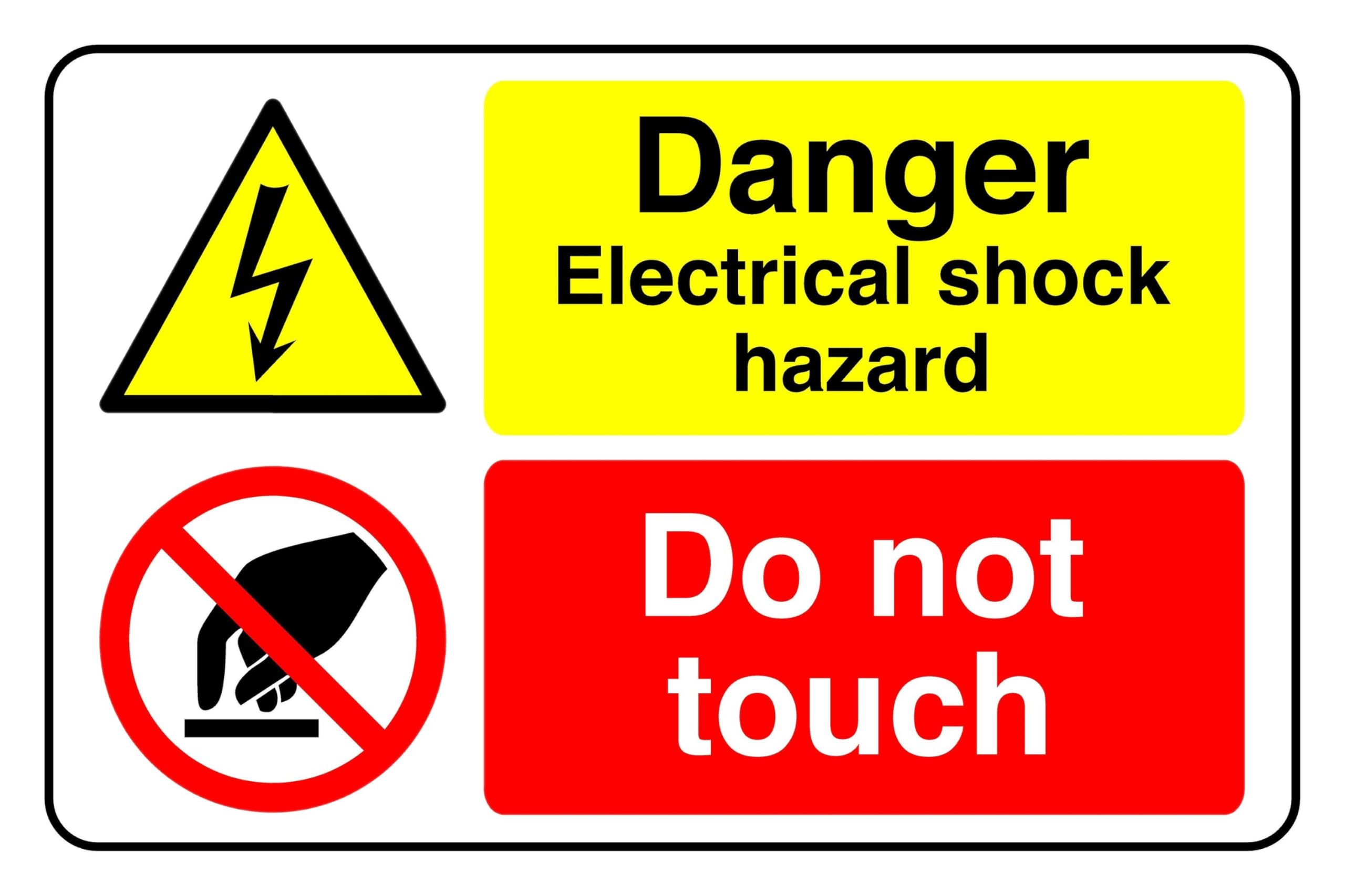 Danger Electrical Shock Hazard Do Not Touch - safety sign- 3mm Aluminum Dibond for indoor/outdoor usage (300mm x 200mm) 7m Viewing Distance.