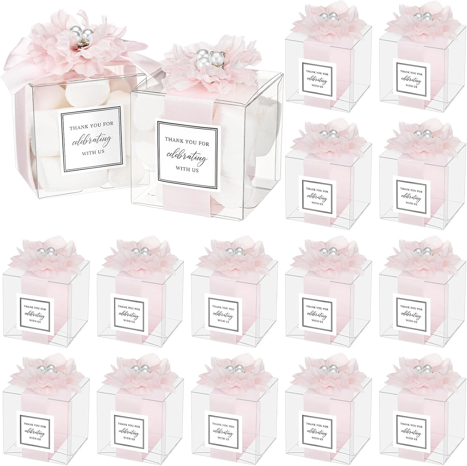 Wenqik 20 Pack Wedding Favor Boxes 4 in 1 Party Clear Box Gift, Pink