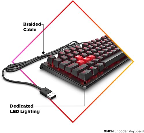 Miniatura 3 de HP OMEN Encoder Teclado mecánico personalizable para juegos con teclas rojas Cherry MX, rollo completo de tecla N, retroiluminación LED, USB