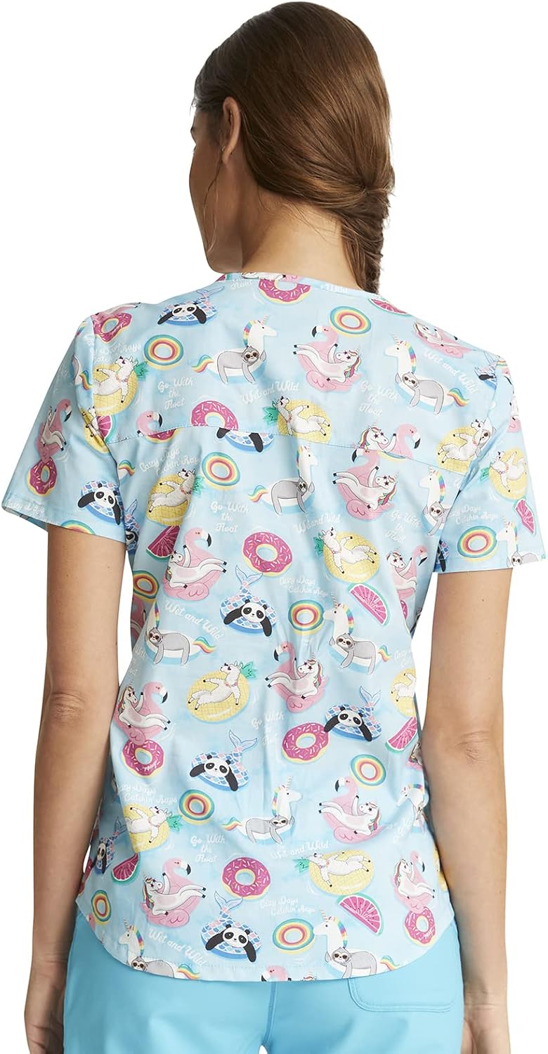Cherokee Prints Women Scrubs Top V-Neck Print CK652