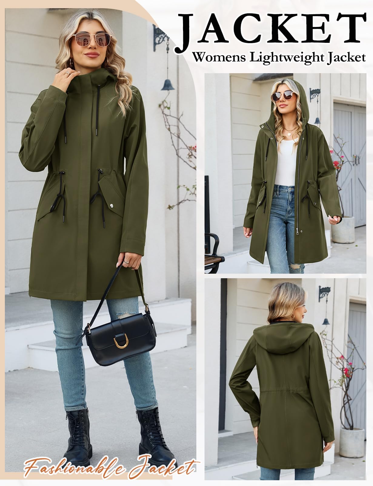 Tuopuda Veste Femme mi Saison Légères Blousons avec Capuche Outdoor Manteau avec Zippé Parka Printemps Automne Décontracté Outwear