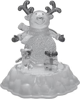 BANBERRY DESIGNS Snowman Figurines - Lighted with Reindeer Antlers and a Package and Bear - Acrylic LED Christmas Home Decor- Glittery Scarf - Color Changing Lights 5.5" H X 5.5" W