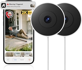 Window Camera, 2K 2.4G WIFI Indoor Cameras for Home Security with Starlight Night Vision, AI Smart Detection, 911 Emergency Dispatch,US Based Cloud,2 Way Talk,24/7 Recording,Easy & Quick Install 2Pack
