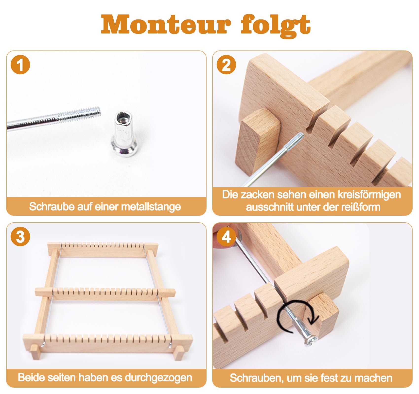 Cadre à Tisser En Bois Pour Enfants 4-12 Ans - Kit Débutant 24x28 Cm Avec Navette, Peigne, Aiguilles Et Fils