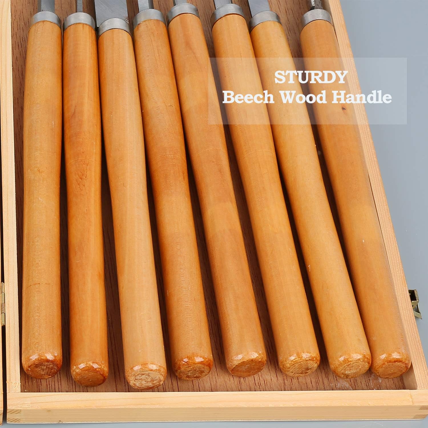 Exclusive Special uyoyous 8 Pcs Lathe Chisel Set Woodworking Wood Turning Tools with Beech Handles Wood Carving Knife Lathe Set High Speed Steel Gouge Set Skew Parting Spear in Wooden Case for Beginners