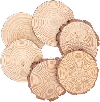 HOMSFOU 6pcs Natural Unfinished Wood Slices Round Wood Discs for Crafts Home Decor and Holiday Decorations Thickness