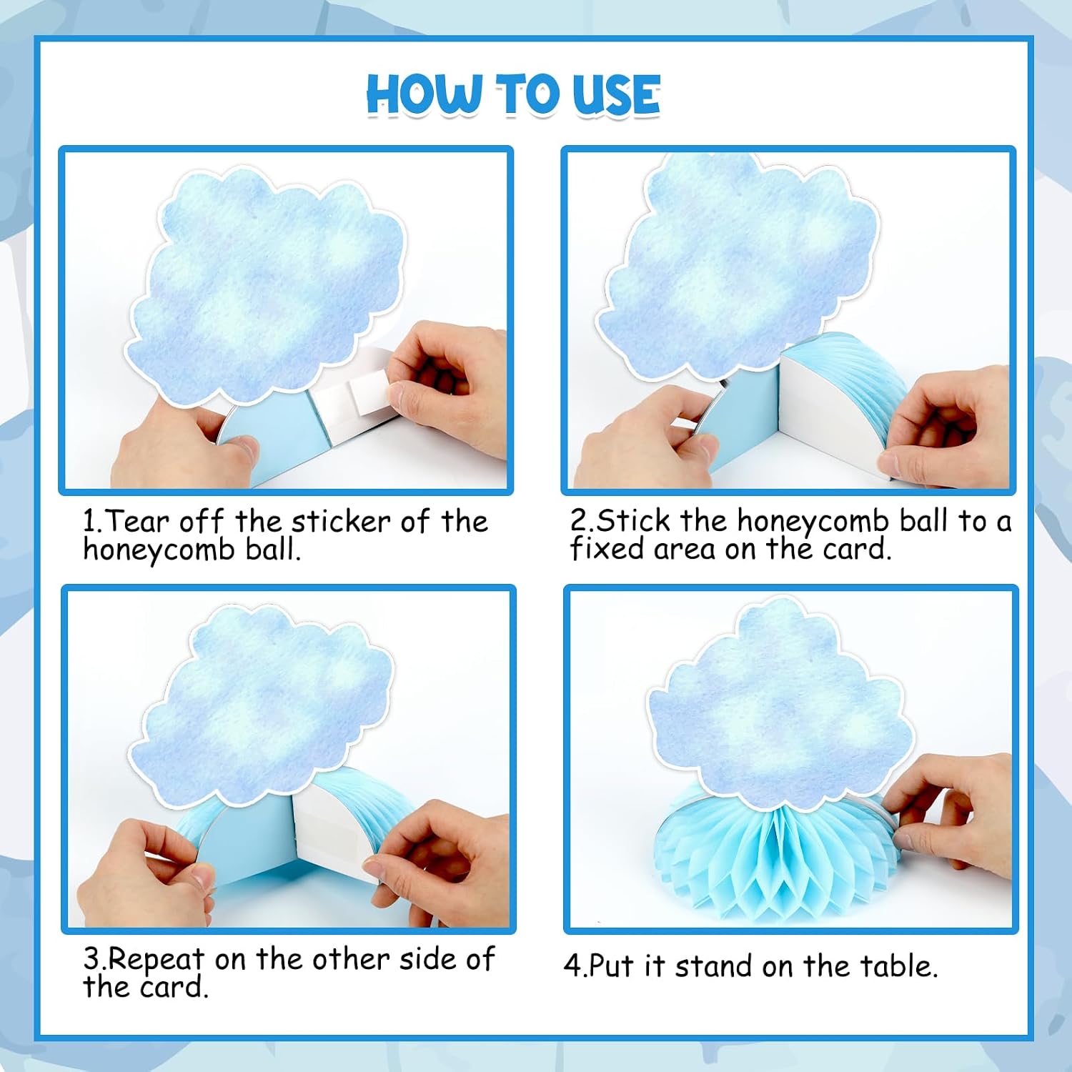 Hot Air Balloon Decorations 8pcs Blue Adventure Awaits Baby Shower Honeycomb Centerpieces for Boy Girl Hot Air Balloon Cloud Birthday Table Toppers Travel World Airplane Sky Party Supplies image 5