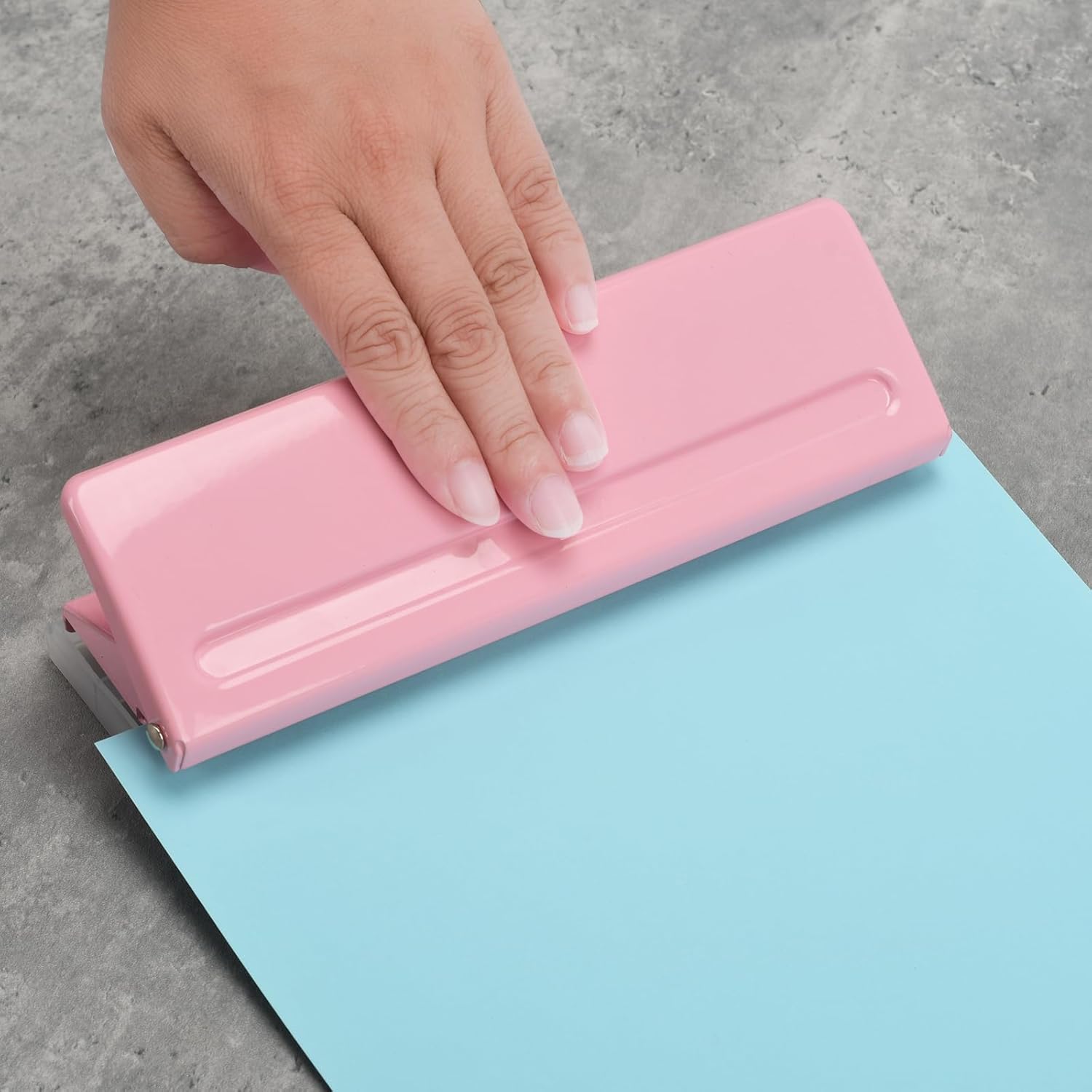 Adjustable 6-Hole Punch - Metal Hole Puncher for A4/A5/A6, Personal & Pocket Planners - 6-Ring Binder Puncher 6-Sheet Capacity, Non-Slip Base, with Ruler & Hole Guide (Pink)