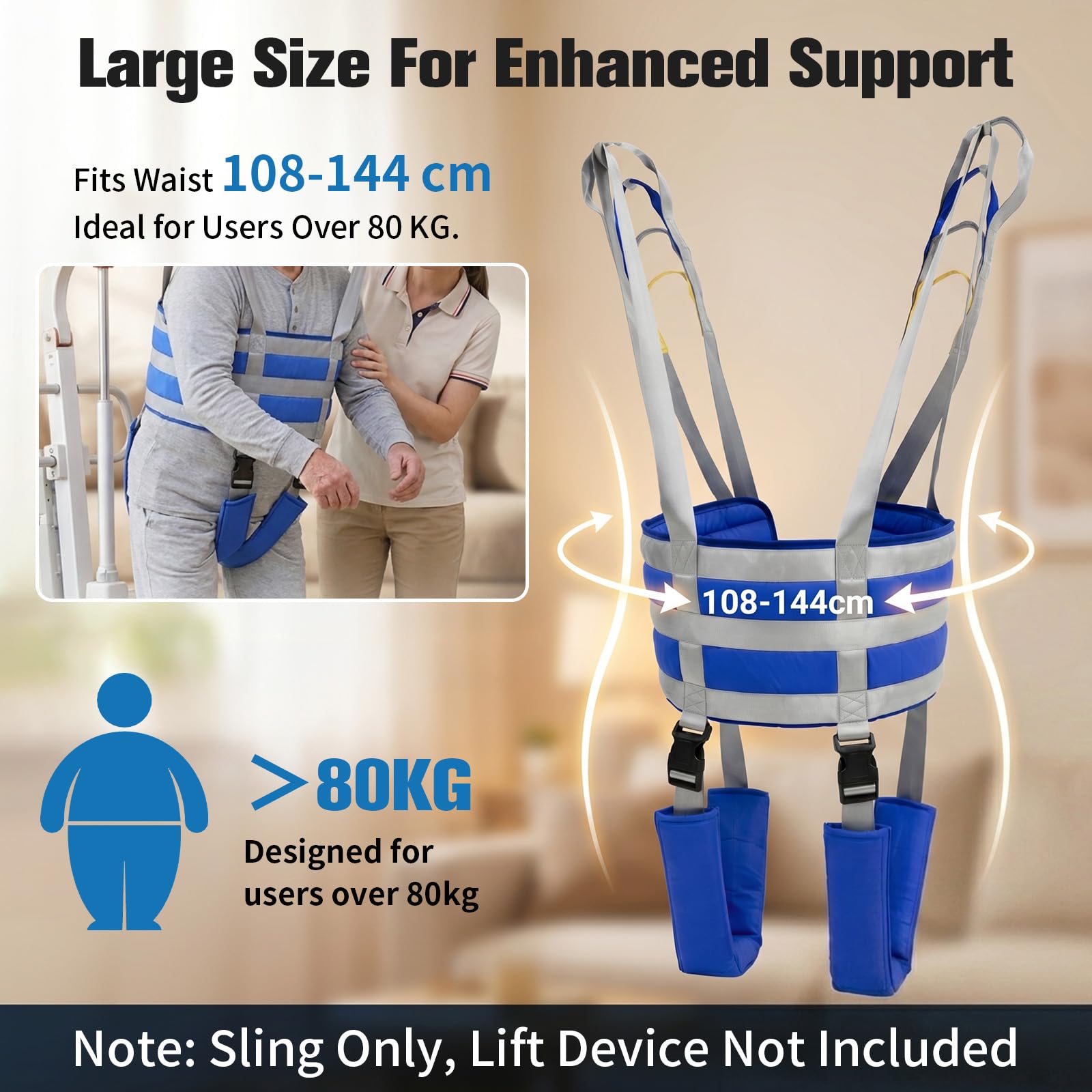 Patientenlifter Hebegurt für Aufstehhilfe — Universal Patienten Transfergurt mit 4-Stufiger Höhenverstellung für Mobilitätshilfen und Stehassistent mit Rücken- und Oberschenkelstütze bis 230 kg