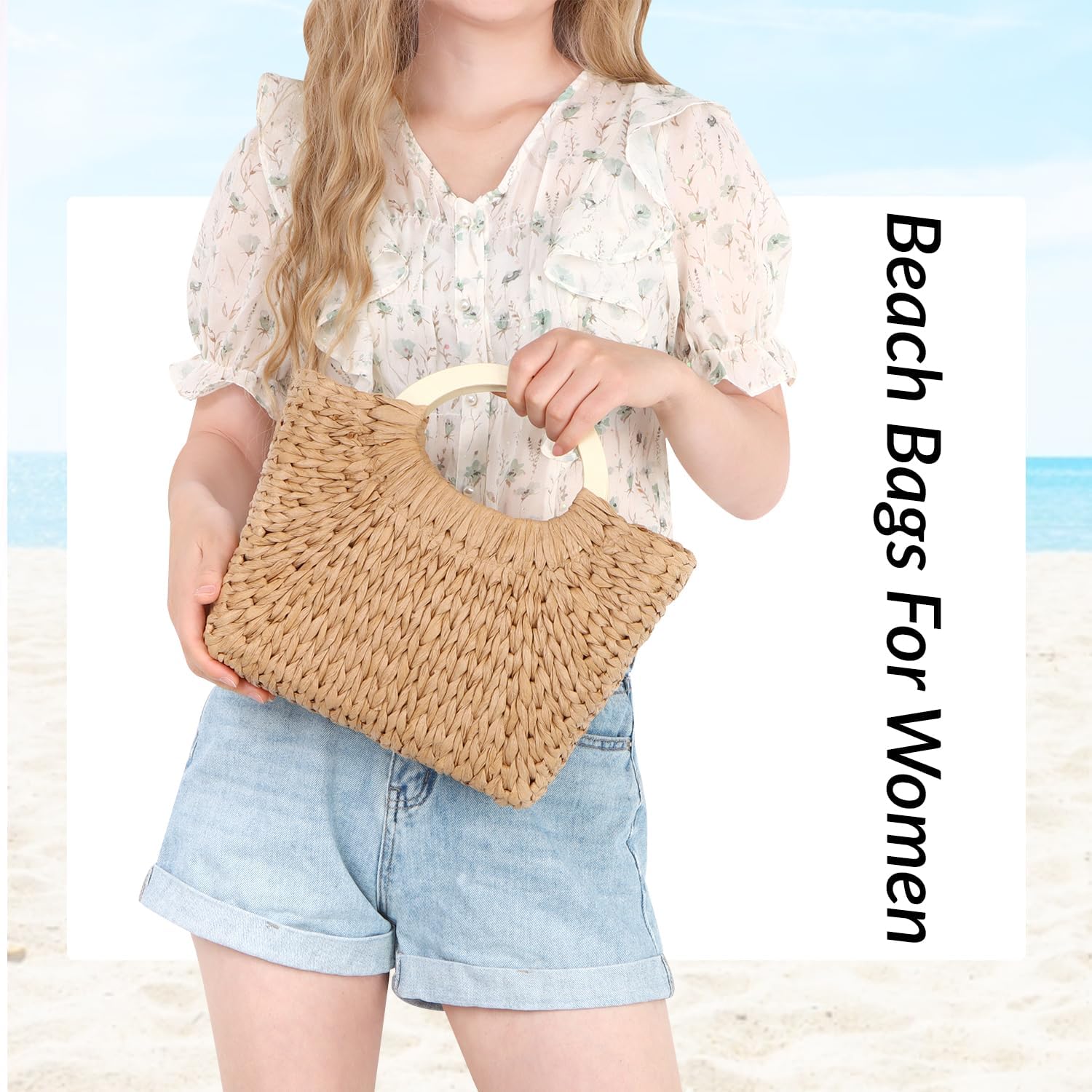 Summer Straw Purse for Women Woven Straw Tote Beach Purse Handbag for Party Vacation