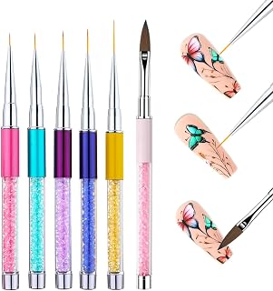Nail Art Liner Brushes 6Pcs Painting Art Design Pen Set Diamond Application Rhinestone Handle Dotting Drawing Sizes 7 9 11 14 19mm Female Nail Art Design Gift for Home Salon DIY Nail