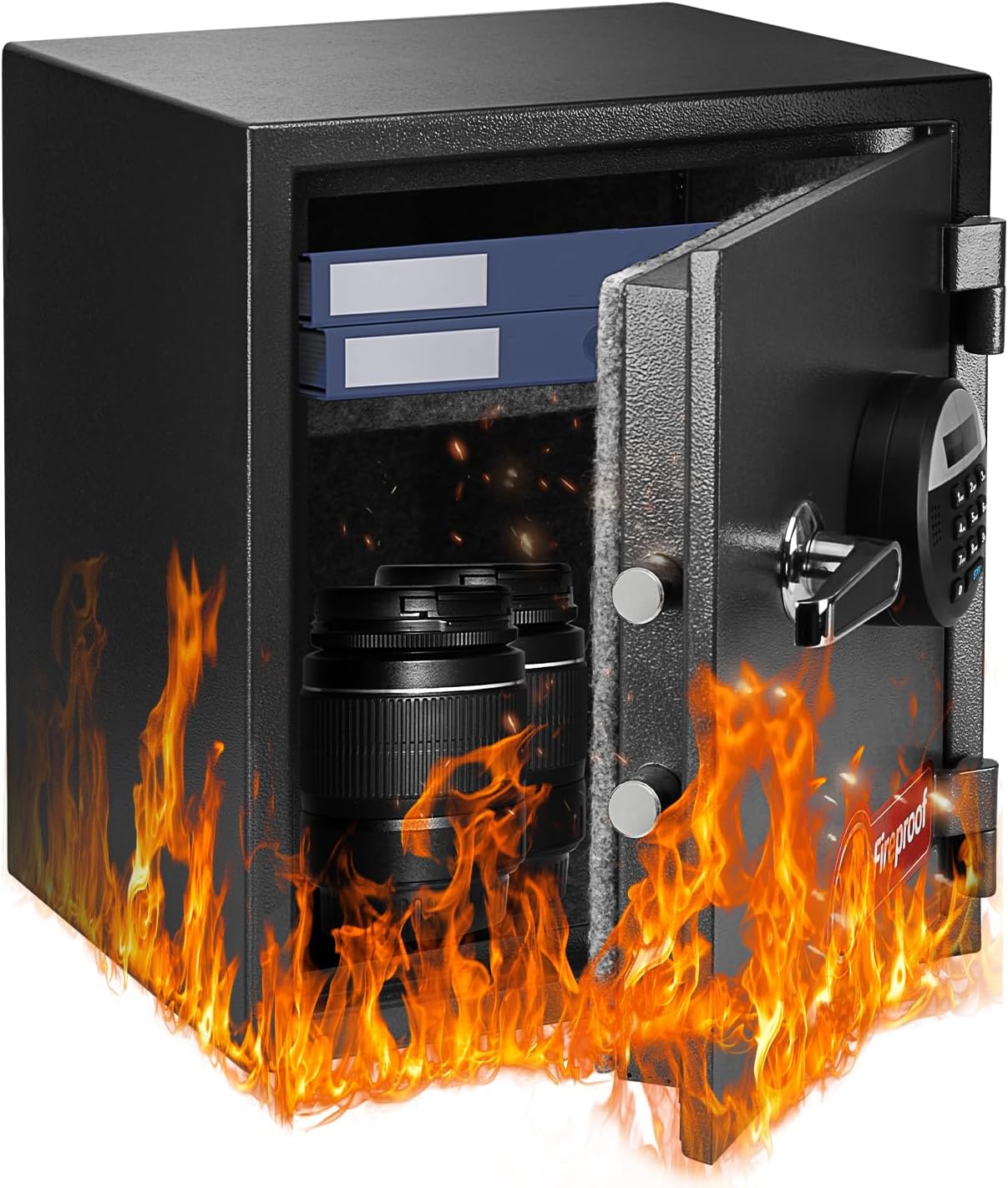 1.6 Cubic Feet Fireproof Safe Box, Fireproof Home Safe for Money, Jewelry, Documents and Valuables W/Digital Keypad, Alarm System, Removable Shelf, Home and Office Use Document Box