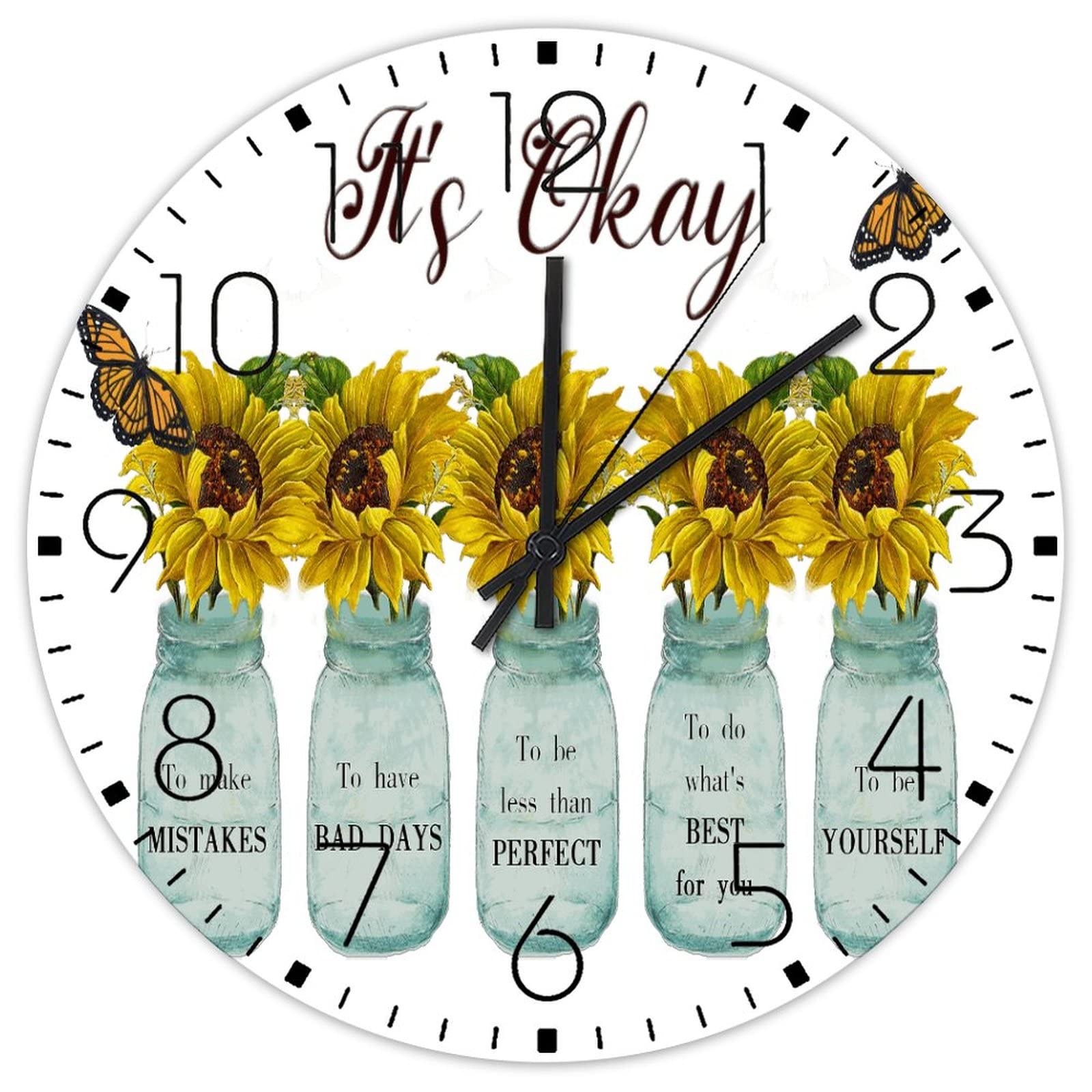 Horloge silencieuse sans tic-tac à motif tournesol pour un atelier calme