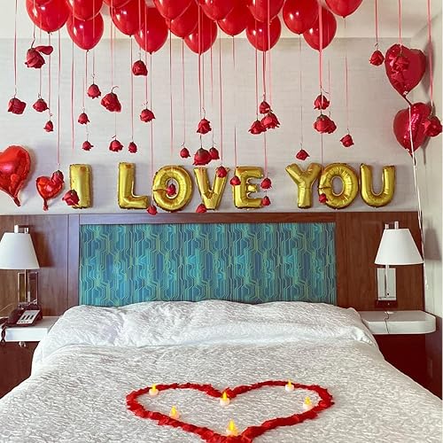 Miniatura 3 de Decoraciones de globos para el día de San Valentín kit de globos dorados y globos de corazón con 1000 piezas de pétalos de rosa de seda rojo oscuro