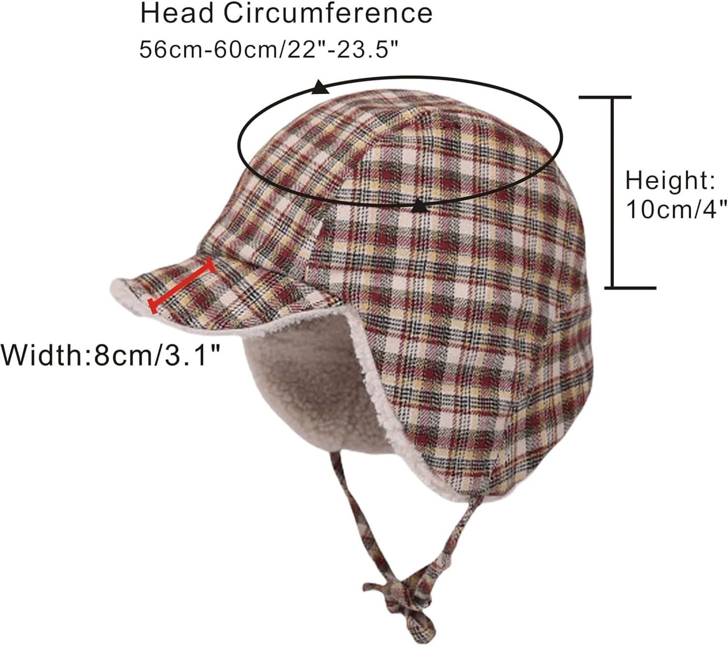 Winter Lamb Wool Lined Plaid Trapper Hat,Ear Flap Hat for Men & Women, Reversible Cold Weather Beanie